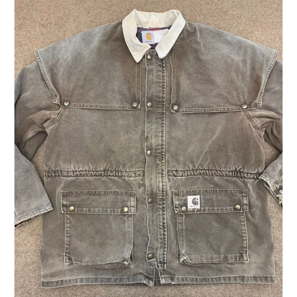 Vintage Carhartt Jacket Mens XL Duster Flannel Canvas Distressed Barn Chore USA